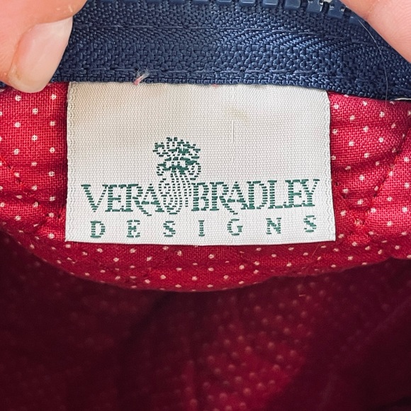 90s Vintage Vera Bradley Mini Duffel in Indiana Pattern Royal Blue Pocket Sides - Picture 11 of 17